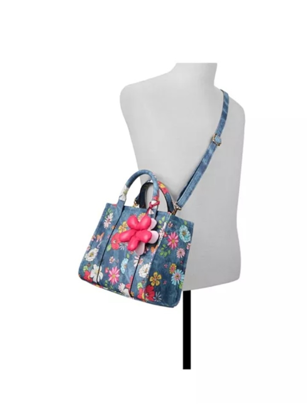 Aldo Blue Floral Satchel with Pink Flower Charm